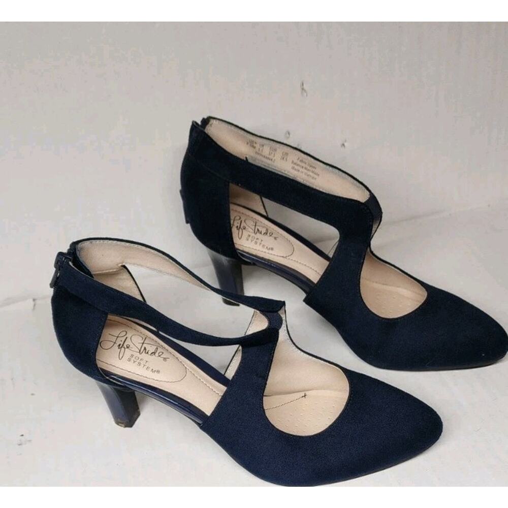 LifeStride Strappy Closed Toe Pumps Giovanna2 Navy Suede 7.5 M
